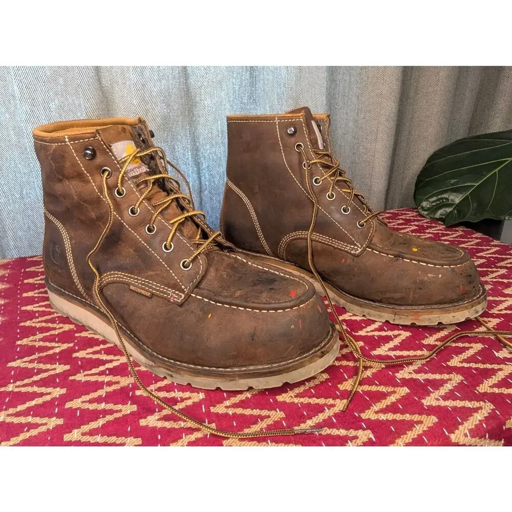 Thrashed CARHARTT Paint Splatter Steel Toe Work Boots Mens 9.5 M Waterproof